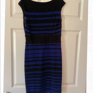 Blue and black knee length dress